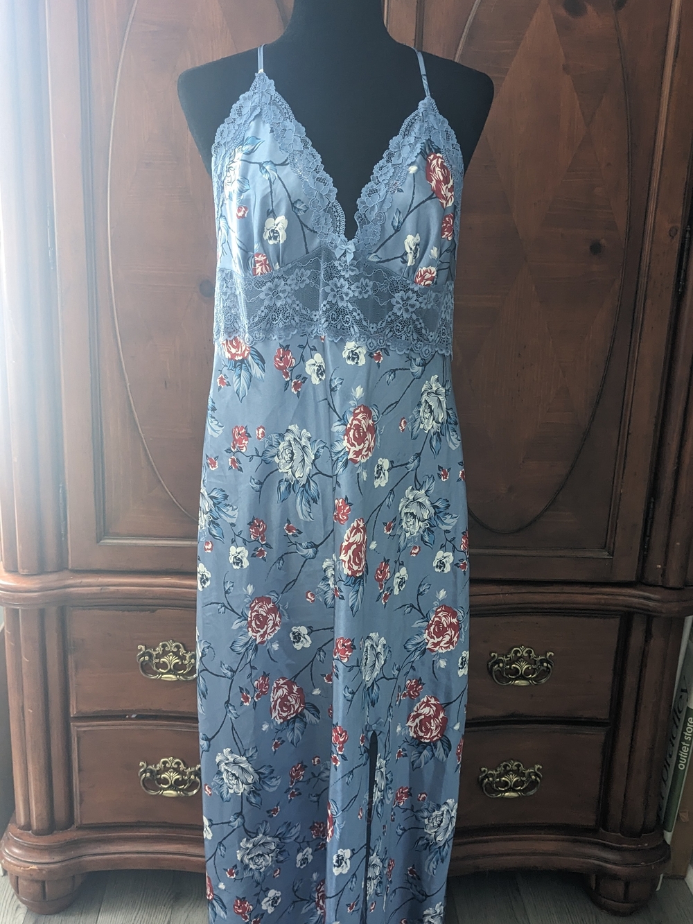Nayomi Blue Floral Lace-Trim Sleep Chemise XL